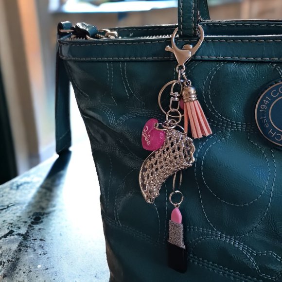 Barbie Glitter Heart Silver Stiletto Key Ring Purse Charm - Picture 2 of 6